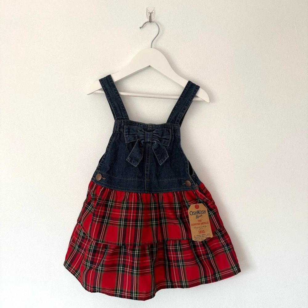 NWT OshKosh B'gosh Red Plaid Denim Jumper size 4